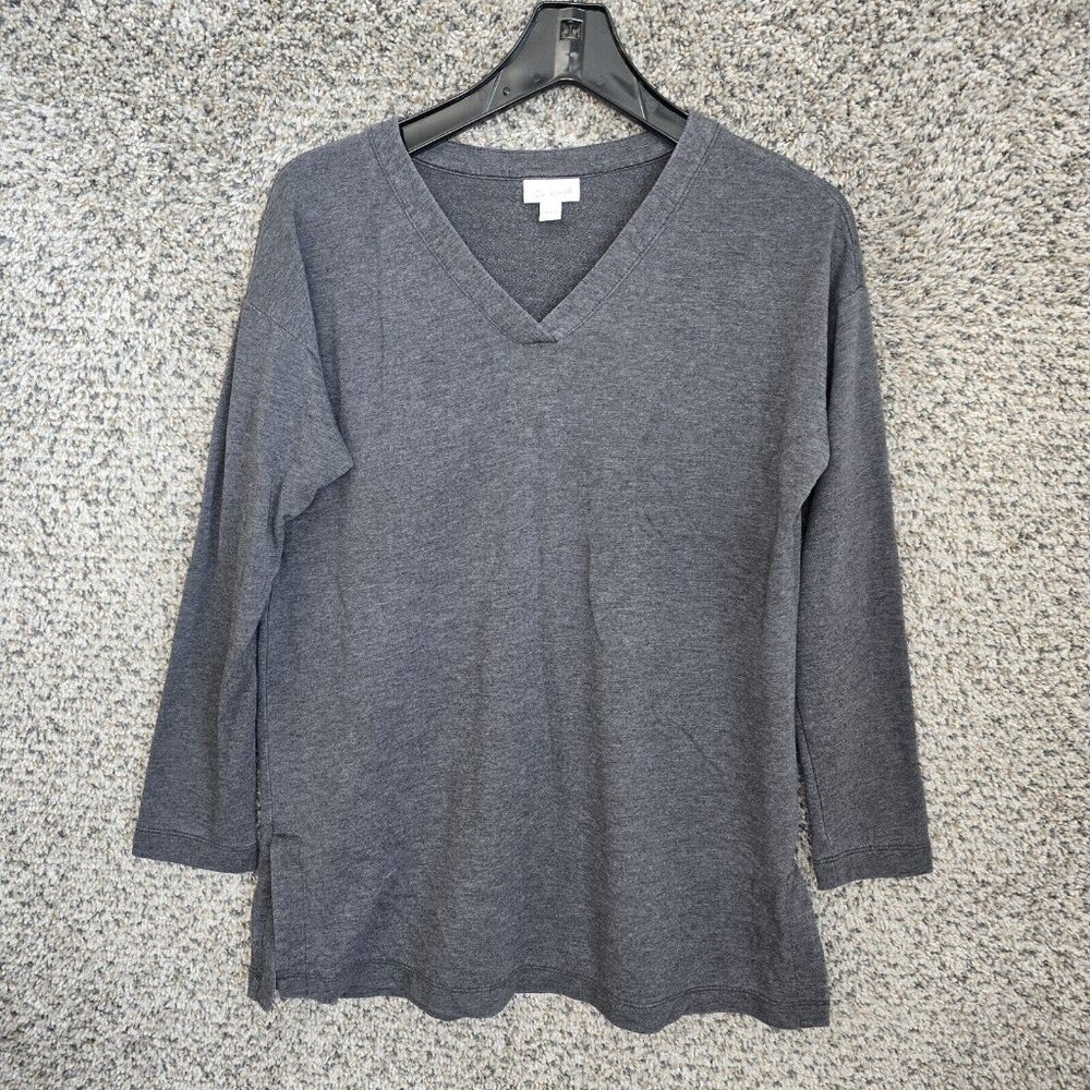 J Jill Top Womens‎ Small Luxe Tencel Gray V-Neck Knit Long Sleeve Casual Ladies